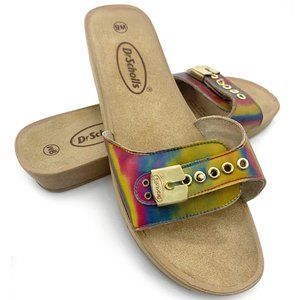 DR. SCHOLL’S Womens Vintage Y2K Holographic Rainbow Suede Slide Sandal Size 9
